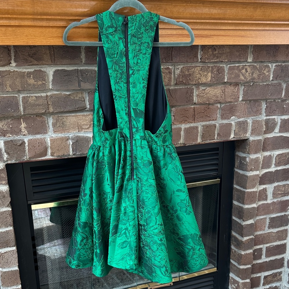 Alice + Olivia Mollie Circle Skirt Vibrant Green Party Jacquard Dress Size 0 - Picture 9 of 11